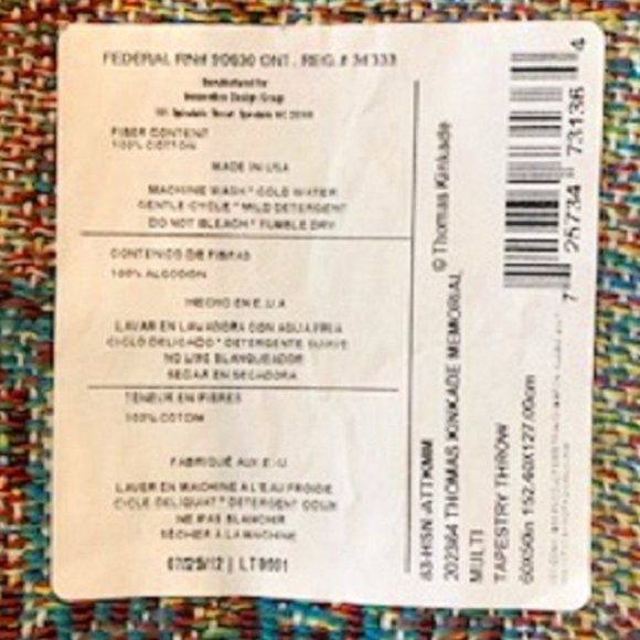 NWT Thomas Kinkade Painter of Light Tapestry Throw Blanket 1958-2012 60” x 50” - Picture 9 of 12